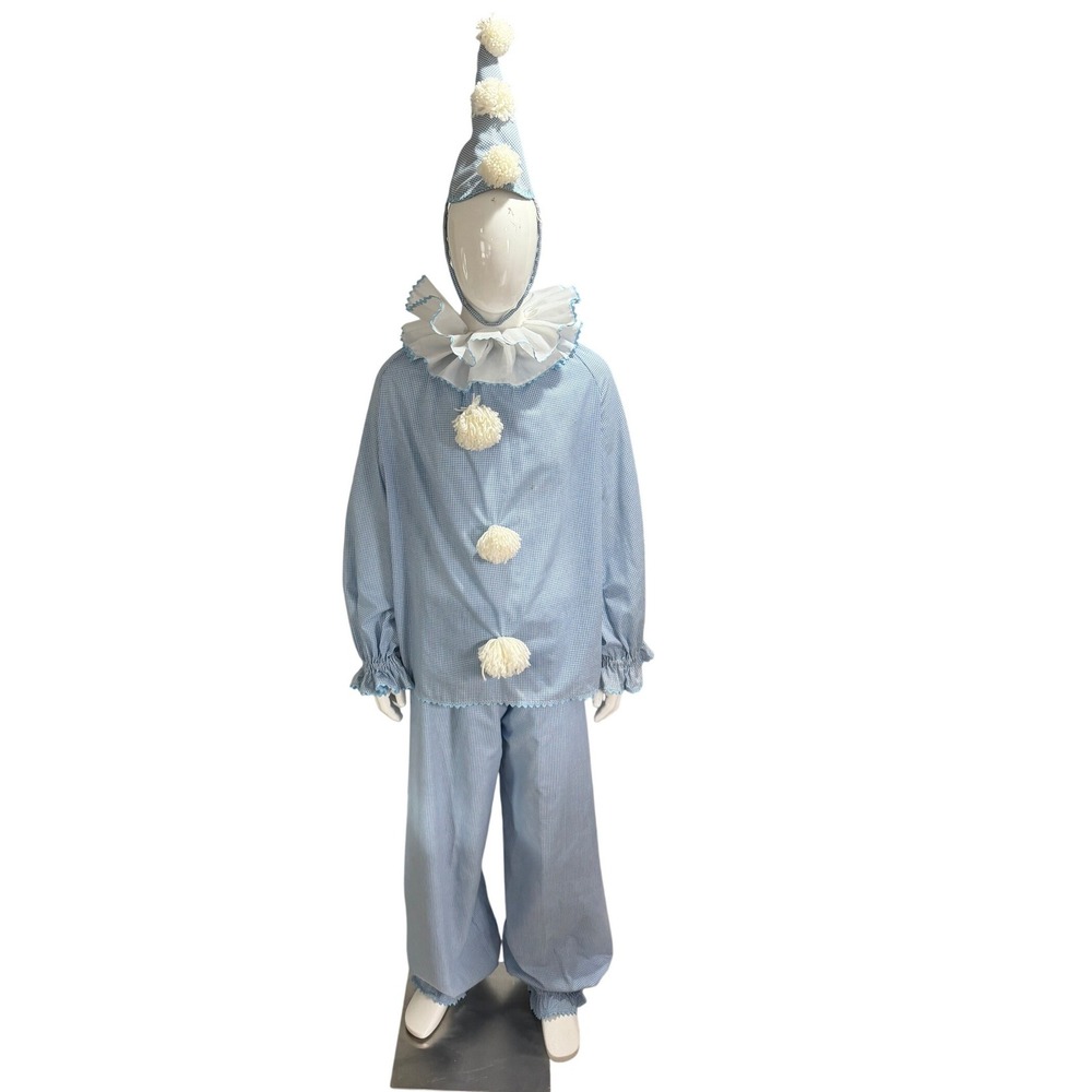Vintage Matching Couples Clown Costumes Pink Blue Gingham Pierrot Handmade - Picture 2 of 16